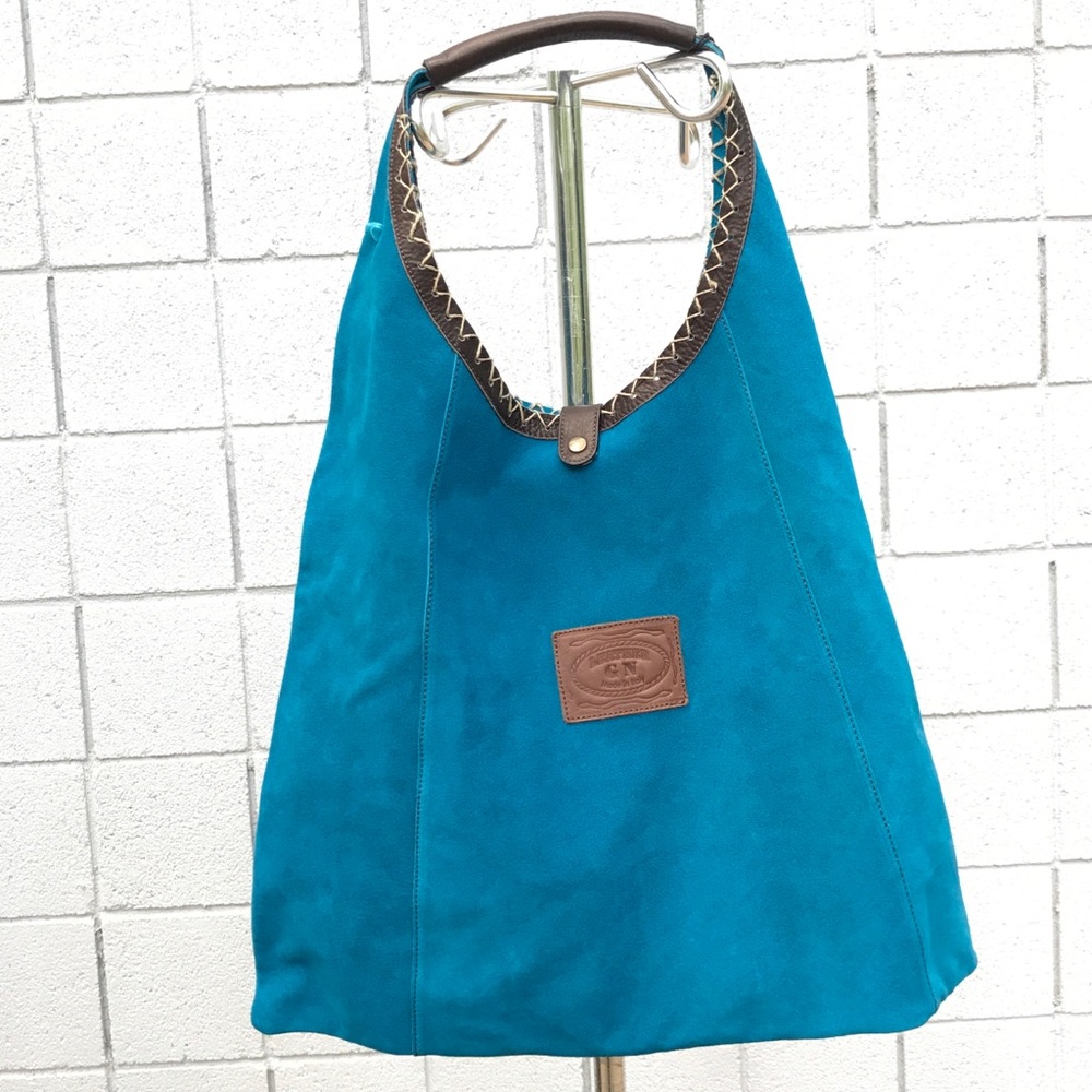 NWOT Gianni Notaro Turquoise Suede Boho Oversized Hobo Bag Made in Italy